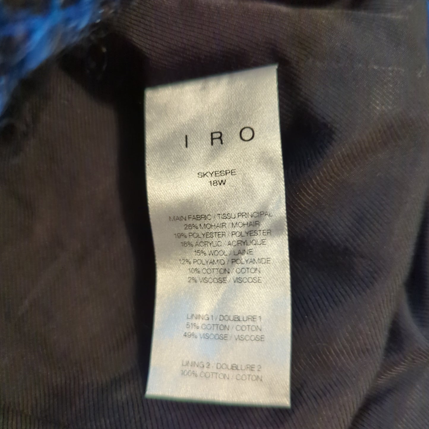 Iro Tweed Skyespe Moto JacketStunning Iro Tweed Moto Jacket, blue & black with mohair blend & silver accents. Perfect condition, 18 pit to pit. Exquisite style!$225.00Boston304