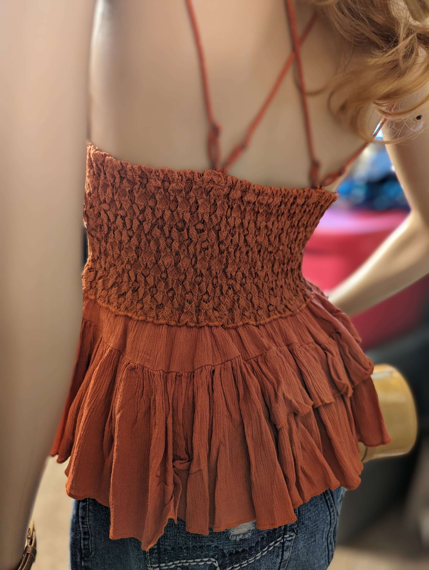 Free People Adella Top in color winding roadsShop the rust-hued Free People Adella Top with adjustable straps for a perfect medium fit. Embrace elegance with the 'Winding Roads' color.$48.00Boston304