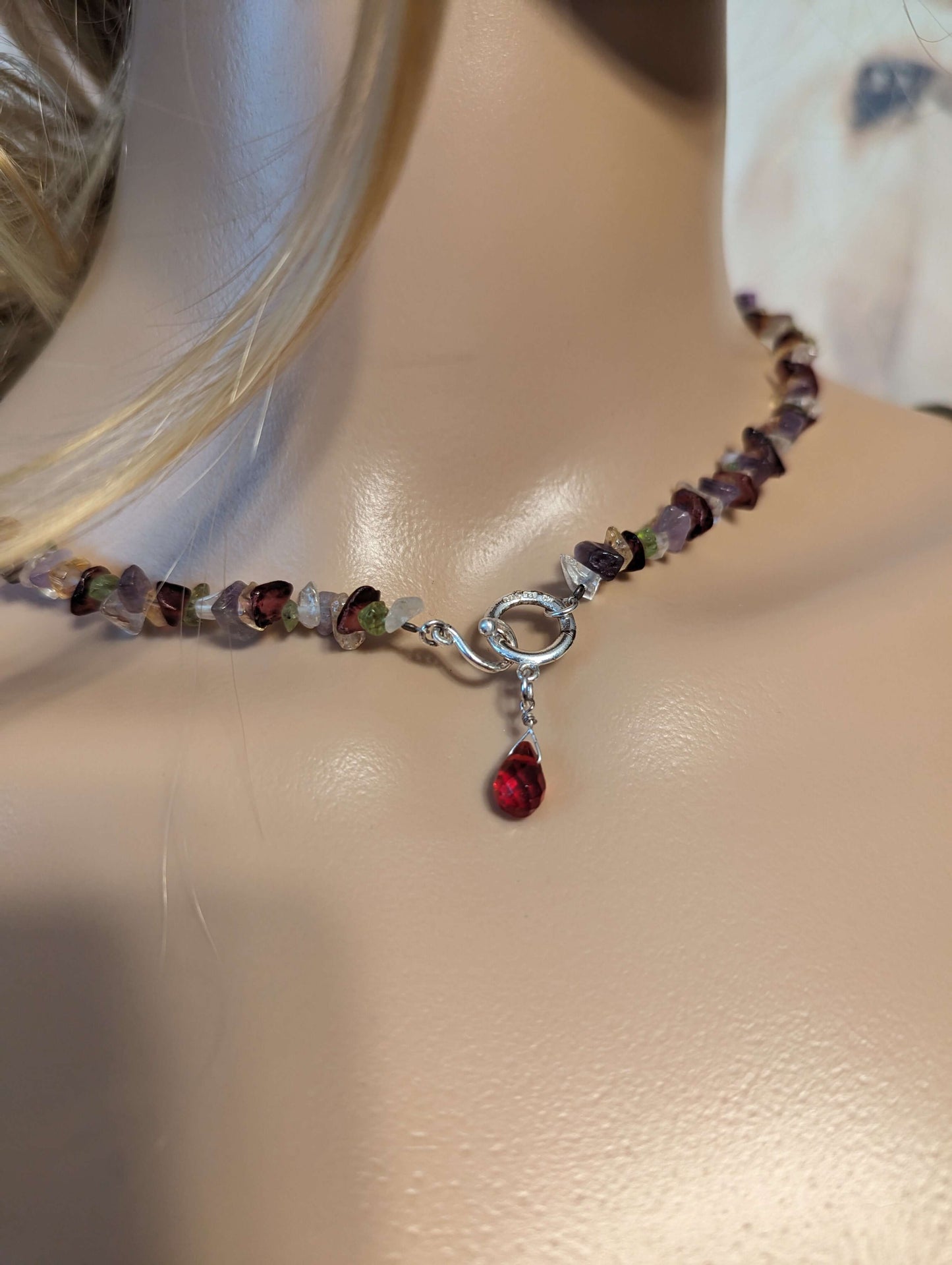 Hand beaded gemstone necklace with 925 silver claspStunning hand-beaded necklace featuring multicolor gemstones and a 925 silver clasp, with an 18 length. Perfect vintage elegance.$89.00Boston304