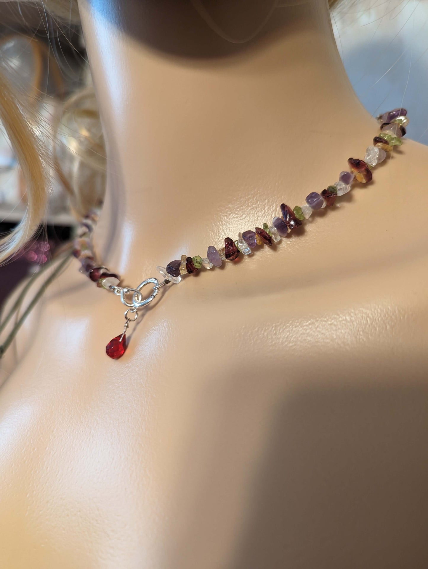 Hand beaded gemstone necklace with 925 silver claspStunning hand-beaded necklace featuring multicolor gemstones and a 925 silver clasp, with an 18 length. Perfect vintage elegance.$89.00Boston304