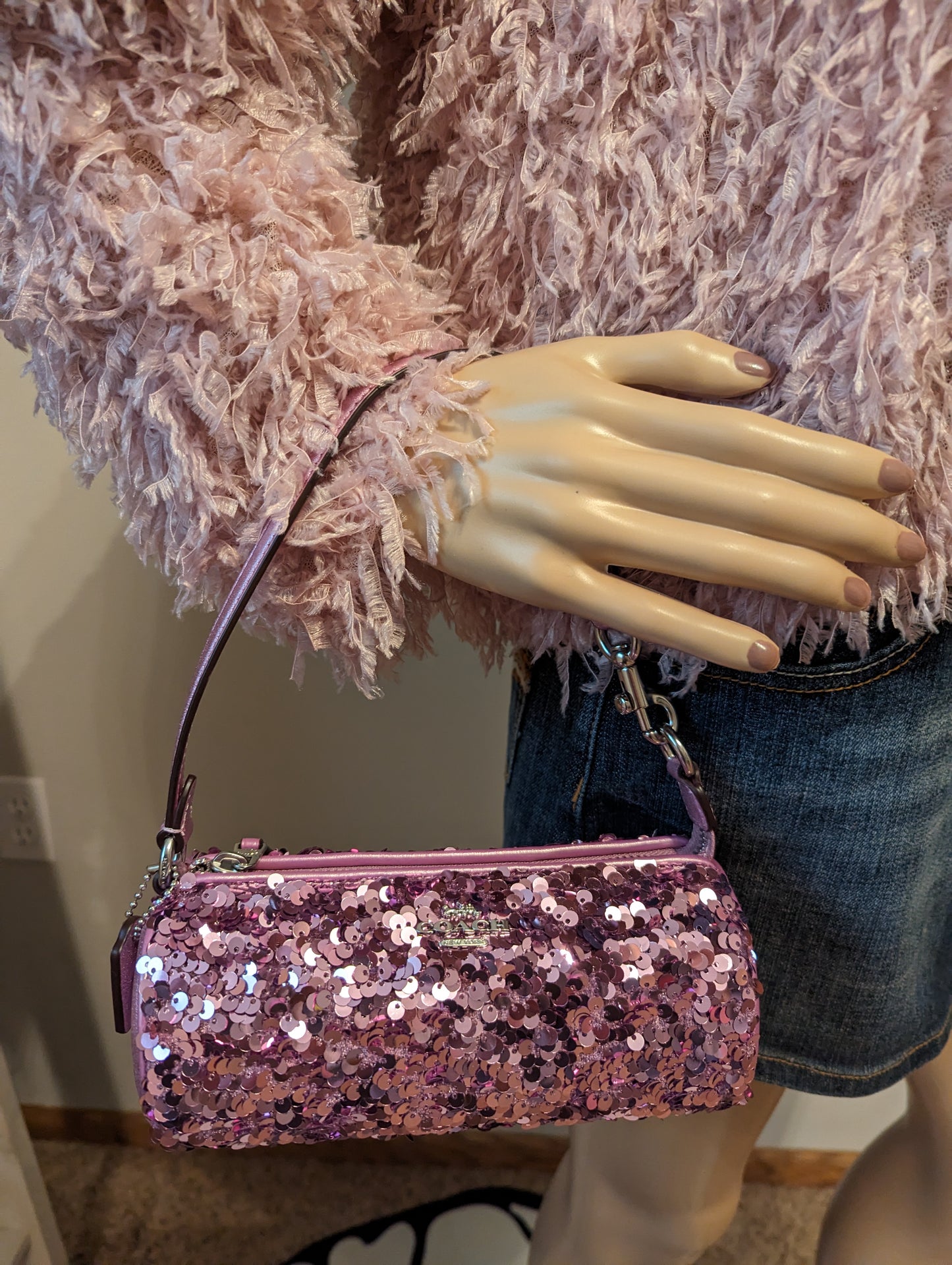 Coach Nolita Barrel Bag, Lilac sequinsShop the exclusive Coach Nolita Barrel Bag with sparkling lilac sequins. Perfect size for essentials. Brand new - see photos for size.$128.00Boston304