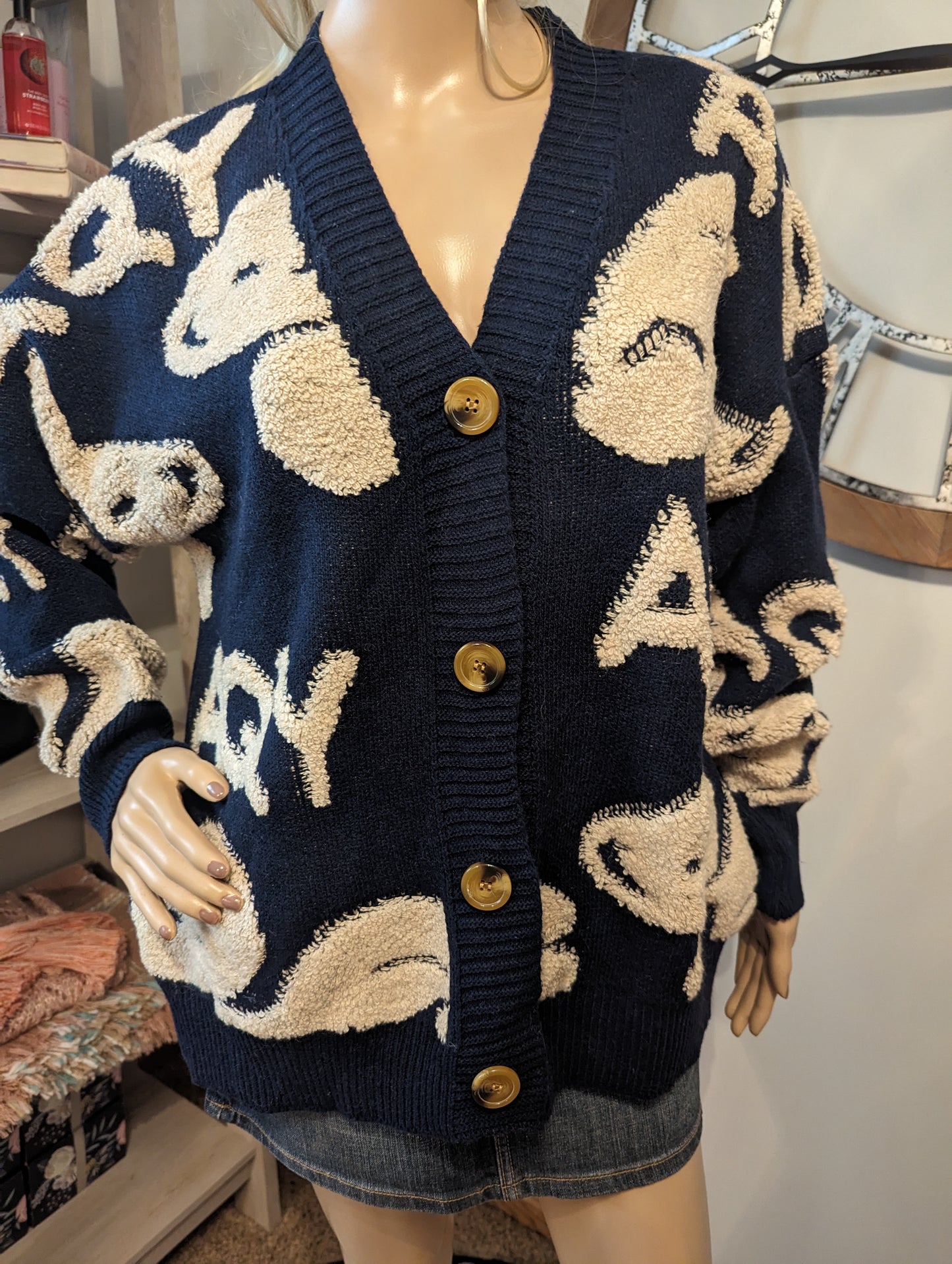 Oversized Abstract Bear Cardigan