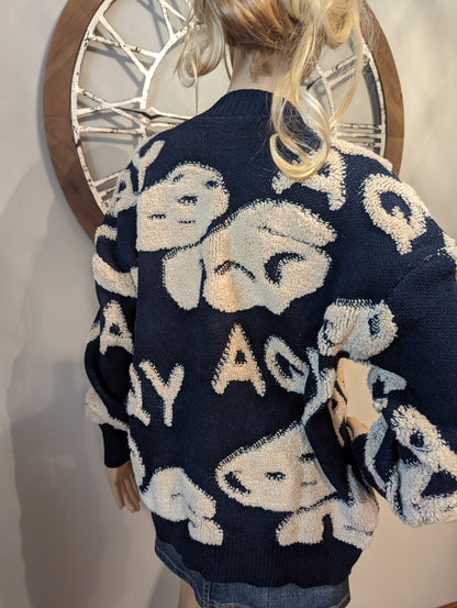 Oversized Abstract Bear Cardigan