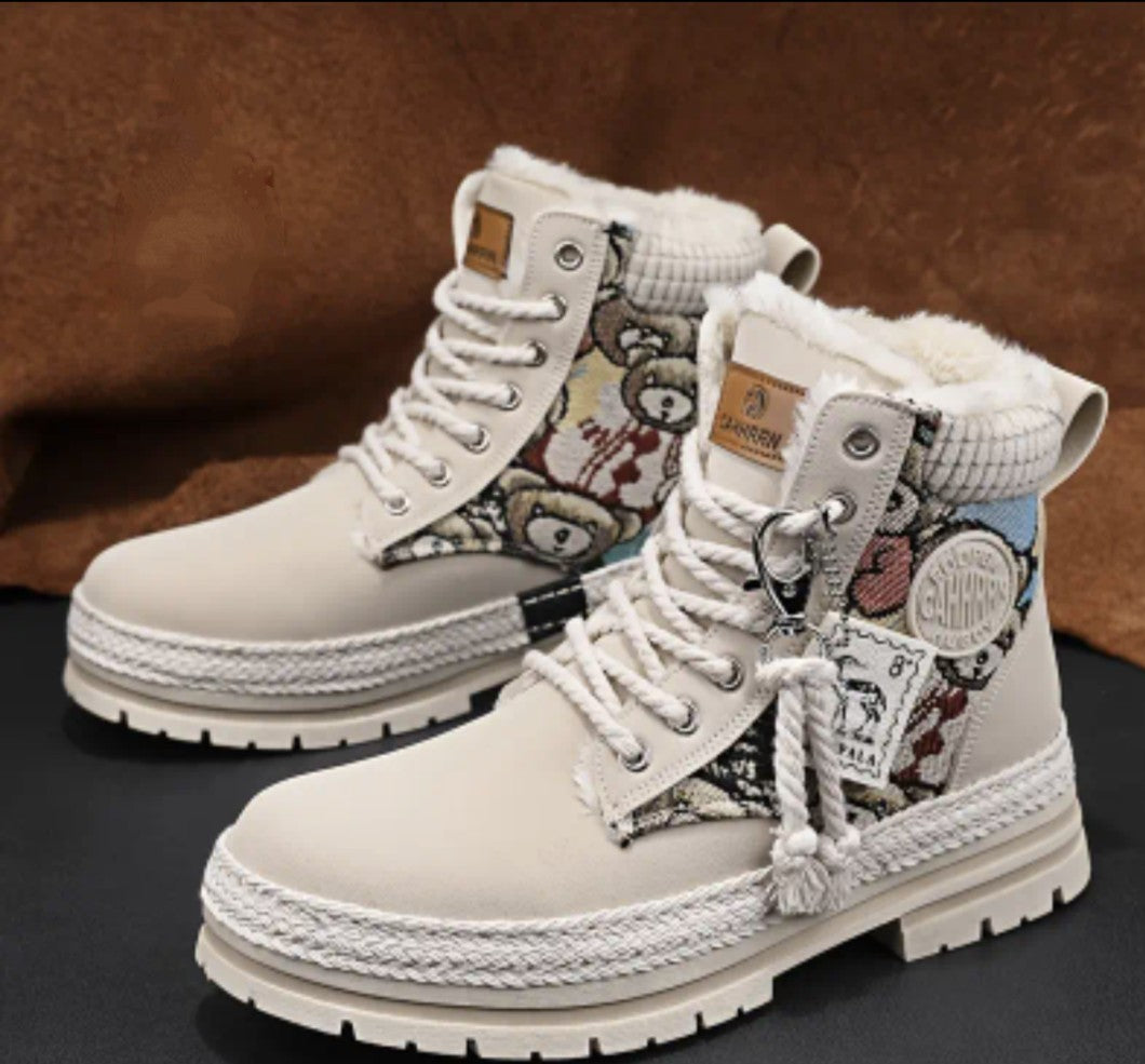 Abstract Bear Motif Boots