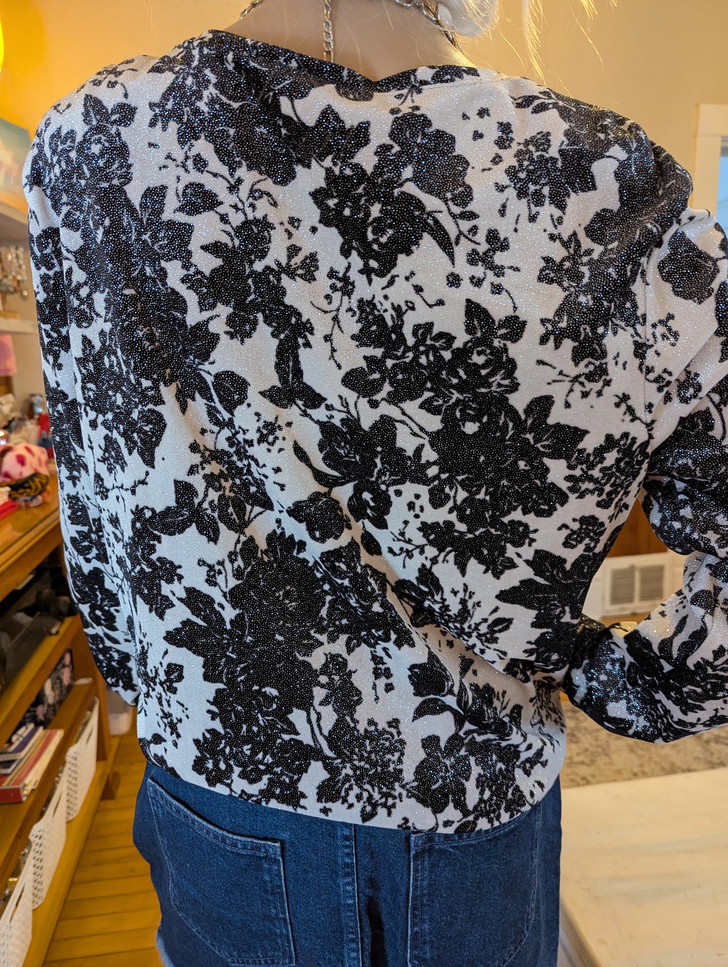 White Stag Velvet and Glitter Floral Top