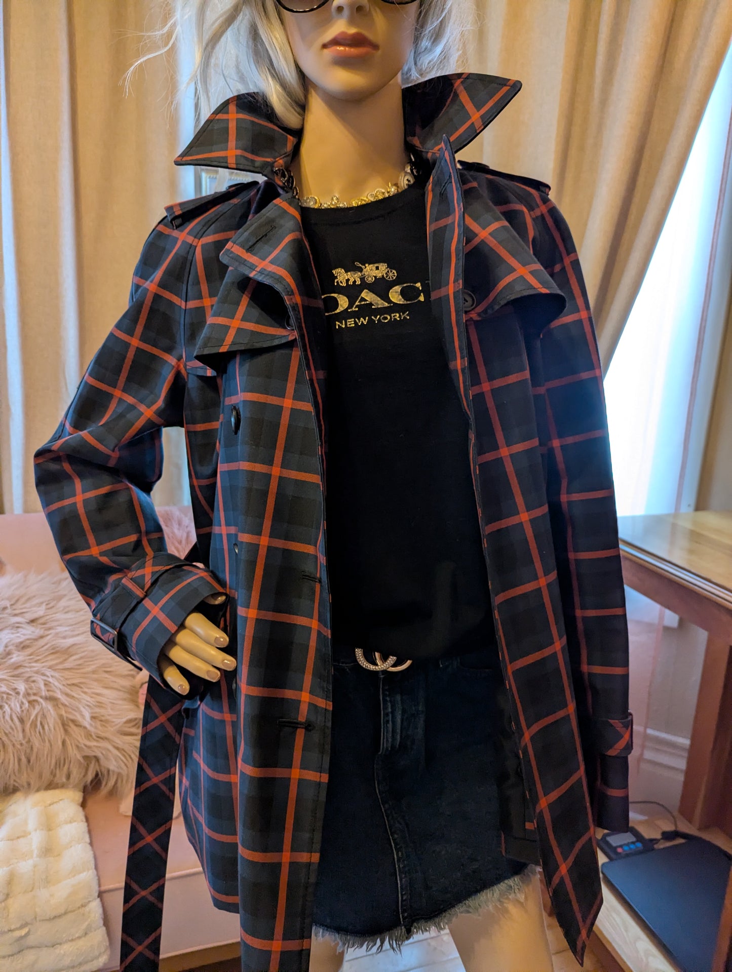 Coach Mini Plaid Trench Coat