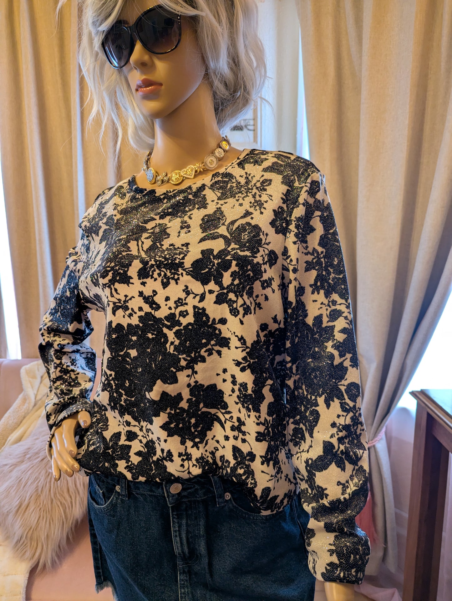 White Stag Velvet and Glitter Floral Top